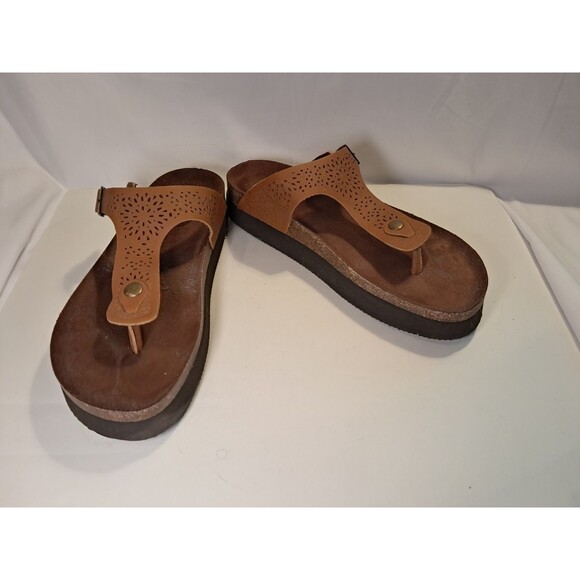Cliffs By White Mountain Size 11M Hara Sandals Thongs 1" Platform Brown - Picture 2 of 8